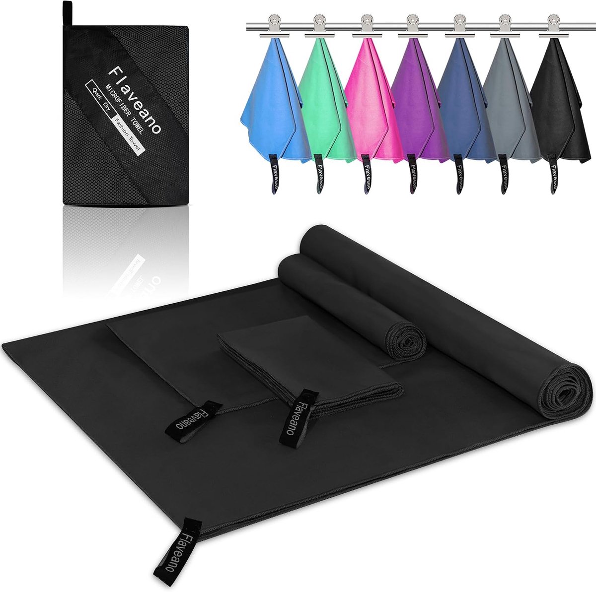 Thijox - Set van 3 Microvezel Handdoeken, Sneldrogend, Vederlicht, Zandafstotend voor Strand, Camping, Sportschool (180x90 cm, 80x40 cm, 50x30 cm)