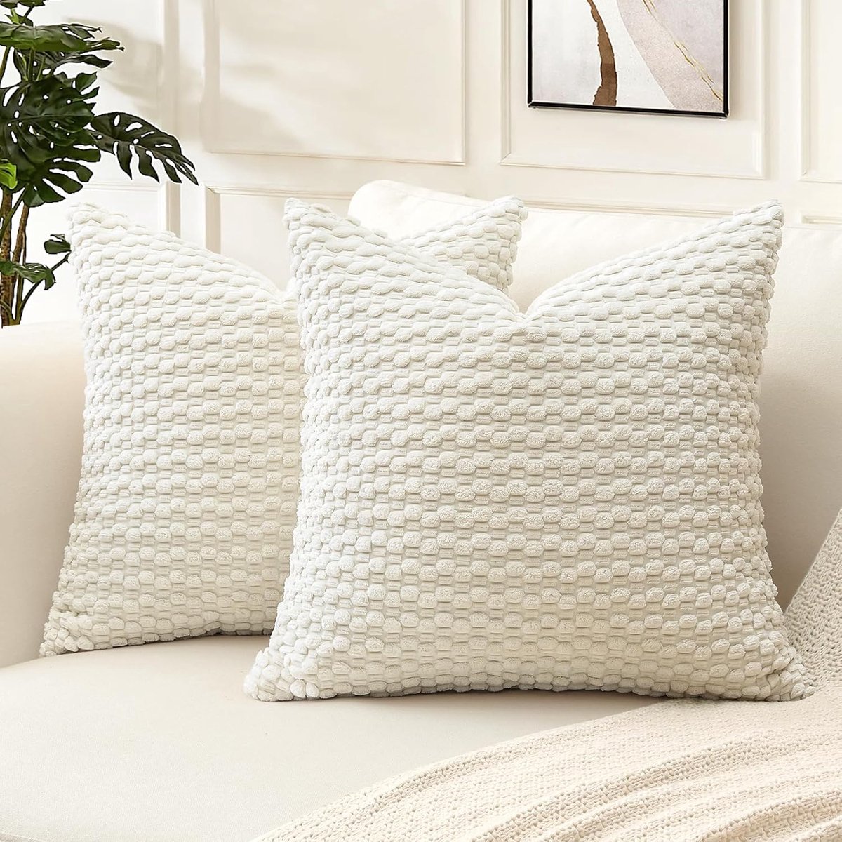 SnelShoppen - Decoratieve Kussenhoezen Corduroy voor Bank en Slaapkamer, 45x45 cm, Crème, Set van 2, Duurzaam en Stijlvol