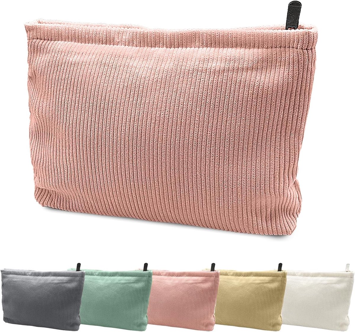 SnelShoppen - Kleine Cosmetic Bag - Corduroy Toiletry Bag met Rits - Multifunctionele Makeup Tas voor Vrouwen - Roze - Ideaal voor Reizen en Dagelijks