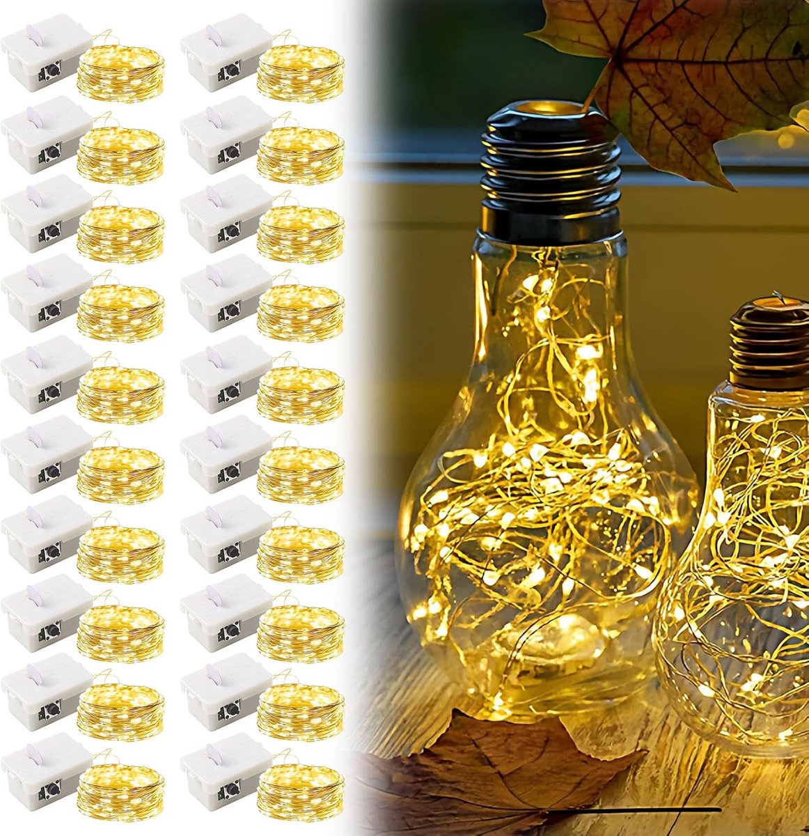 SnelShoppen - Pack van 20 LED Fairy Lights - Batterij Opererend - 2 m - 20 Kleine LED Lampjes - Zilveren Draad - 3 Modi - Koper Flexibel - Waterdicht