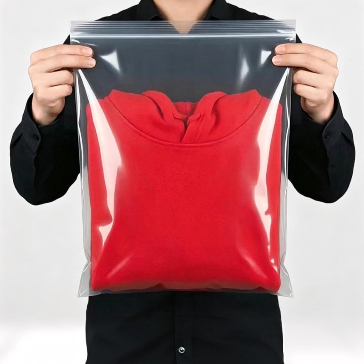 SnelShoppen - Pack van 20 transparante plastic zakken, hersluitbaar, herbruikbaar, groot, ideaal voor shirts, dunne jassen, dekens, en meer - zonder g