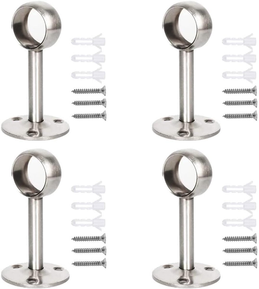 SnelShoppen - 4 Pcs Rod Flange Set - Stalen Plafond Wandhouder voor Gordijnen - 22mm - Roestvrij Staal - Voor Keuken, Kasten, Badkamer - Sterk en Duur