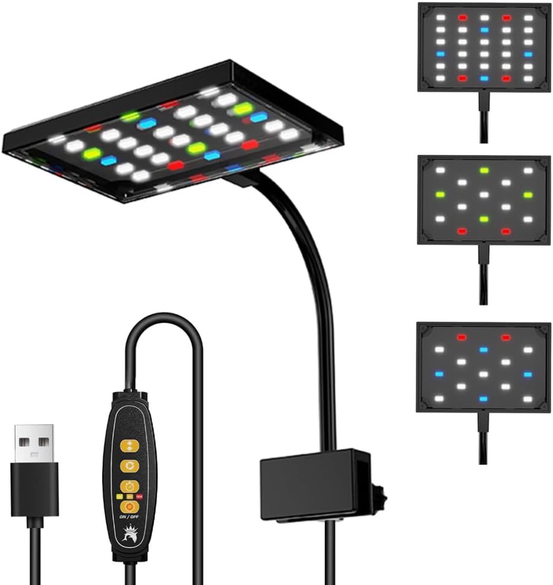 SnelShoppen - Aquarium Verlichting - Clip-on Full Spectrum Aquarium Lamp - 3 Verlichtingsmodi - Instelbare Timer/Brightness voor Aquatische Planten en
