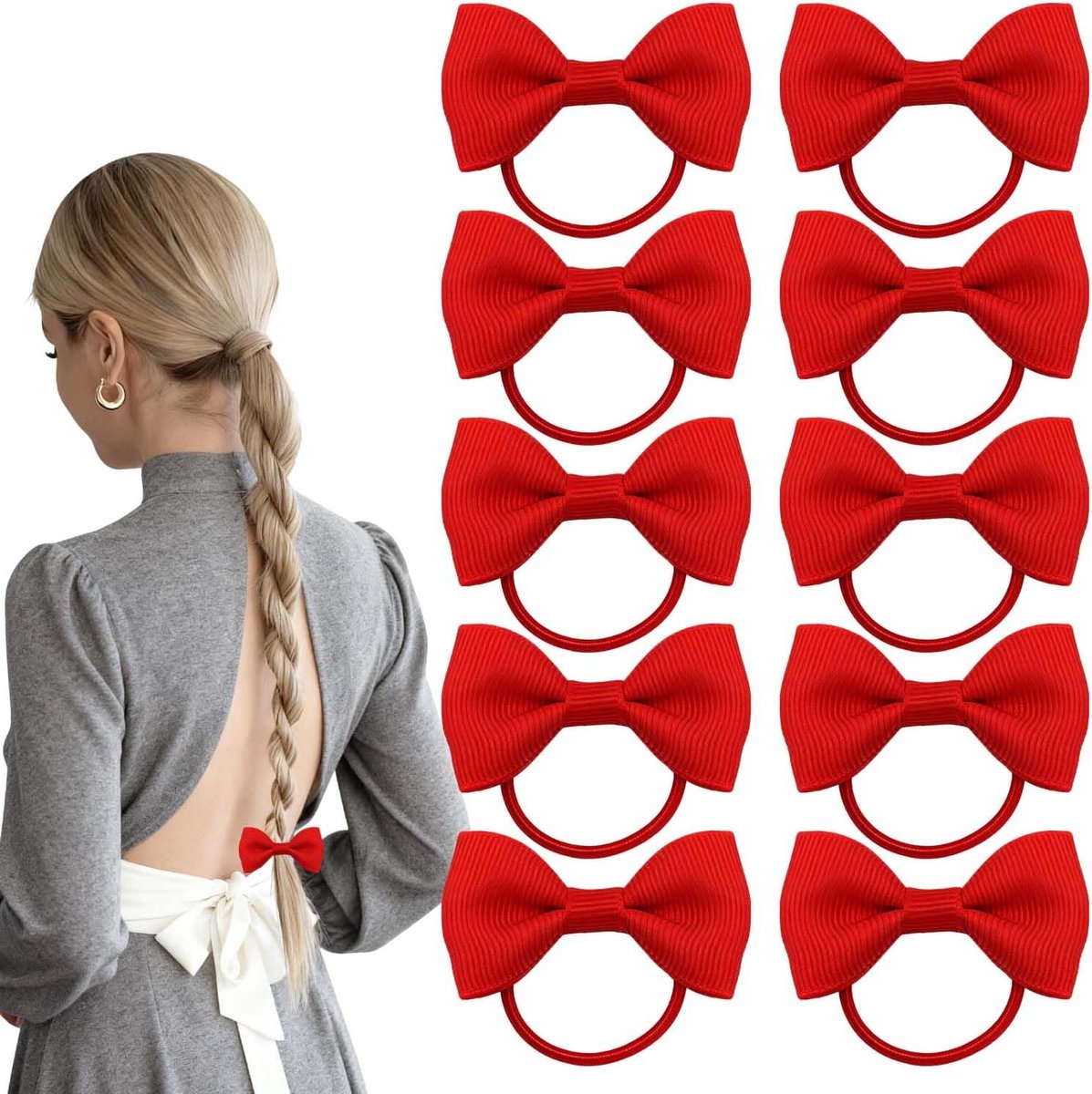 SnelShoppen - 10 Stuks Rode Haaraccessoires voor Kinderen, Vrouwen en Peuters | Haarstrikken en Elastieken voor School, Dagelijks Gebruik en Optredens