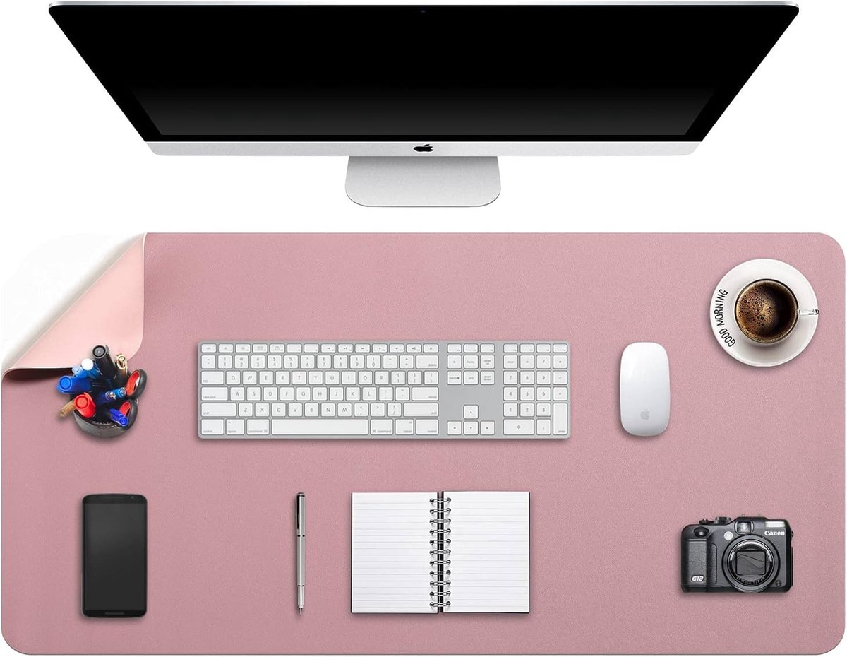 SnelShoppen - XXL Mouse Pad Desk Pad 90x43 cm - Dubbelzijdig PU Leer - Waterdicht - Donkerroze/Pink - Perfect voor Notebook, Kantoor, Schrijven en Gam
