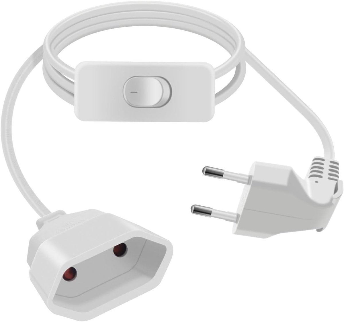 SnelShoppen - Euro Plug Verlengsnoer met Schakelaar 2.5A 250V Plat Euro Plug 90 Graden Korte Kabel voor Huishoudelijke Apparaten, TV, PC, Monitor (Wit