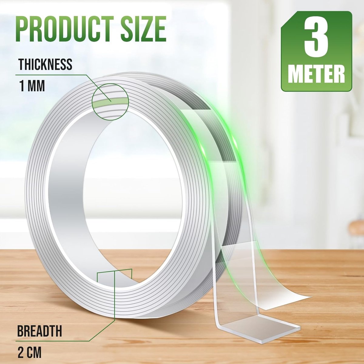 SnelShoppen - Sterke Dubbelzijdige Tape Heavy Duty (3m x 2cm x 1mm) Transparante Nano Plakband, Verwijderbare Hechtband voor Decoraties, Wandbevestigi