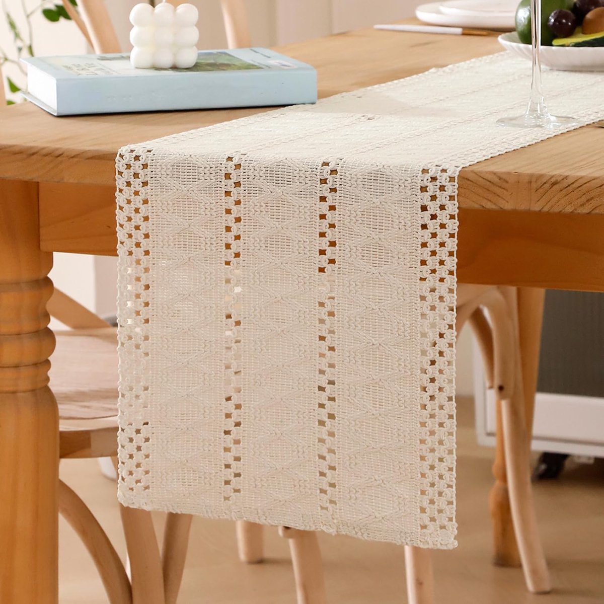 SnelShoppen - Table Runner Beige Macrame Boho Katoen 30 x 100 cm - Wasbare Crochet Lace Vloerloper voor Keuken, Tafel en Bruiloft Decoratie