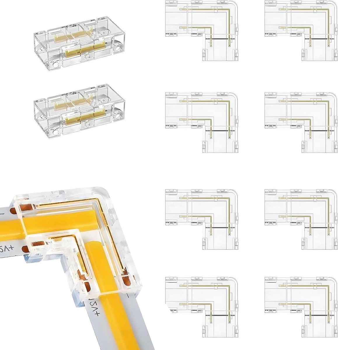 Ledstrip Connectorset - Verbinders Kit - Verlichting Installeren - Soldeervrij - 8 mm - Transparant