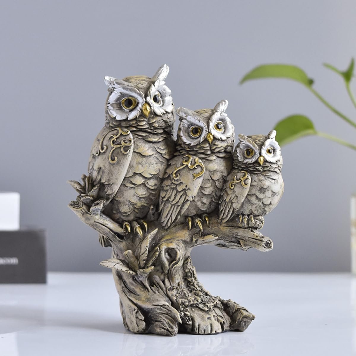 SnelShoppen - Uil Figuren Uil Decoratie Beeldjes Sculptuur Ornament voor Thuis Kantoor Cadeaus voor Uil Liefhebbers - Grijs 15x12x7 cm