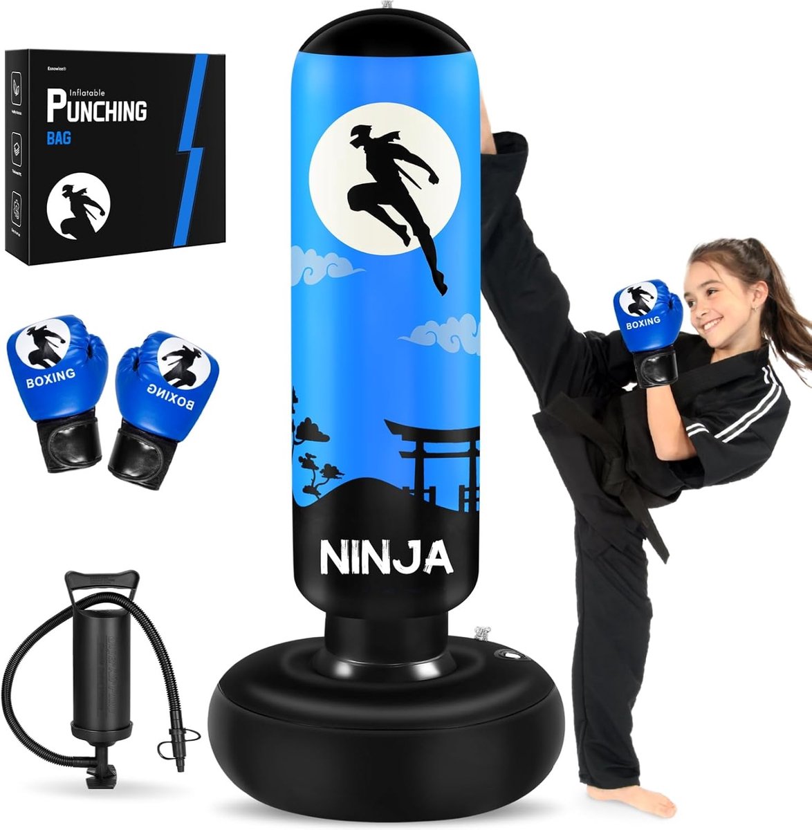 SnelShoppen - Grote Punching Bag voor Kinderen, Inflatable Boxing Set met Boxing Gloves, 168 cm voor Jongens en Meisjes van 3 tot 12 Jaar, Perfect voo