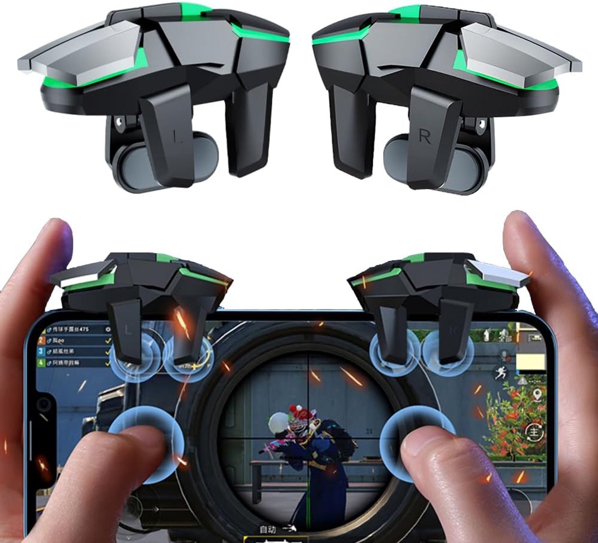 SnelShoppen - Trigger Controller Joystick Accessoires voor Mobile Gaming - 4 Triggers L1R1 L2R2, Compatibel met Smartphone iPhone Android voor PUBG CO