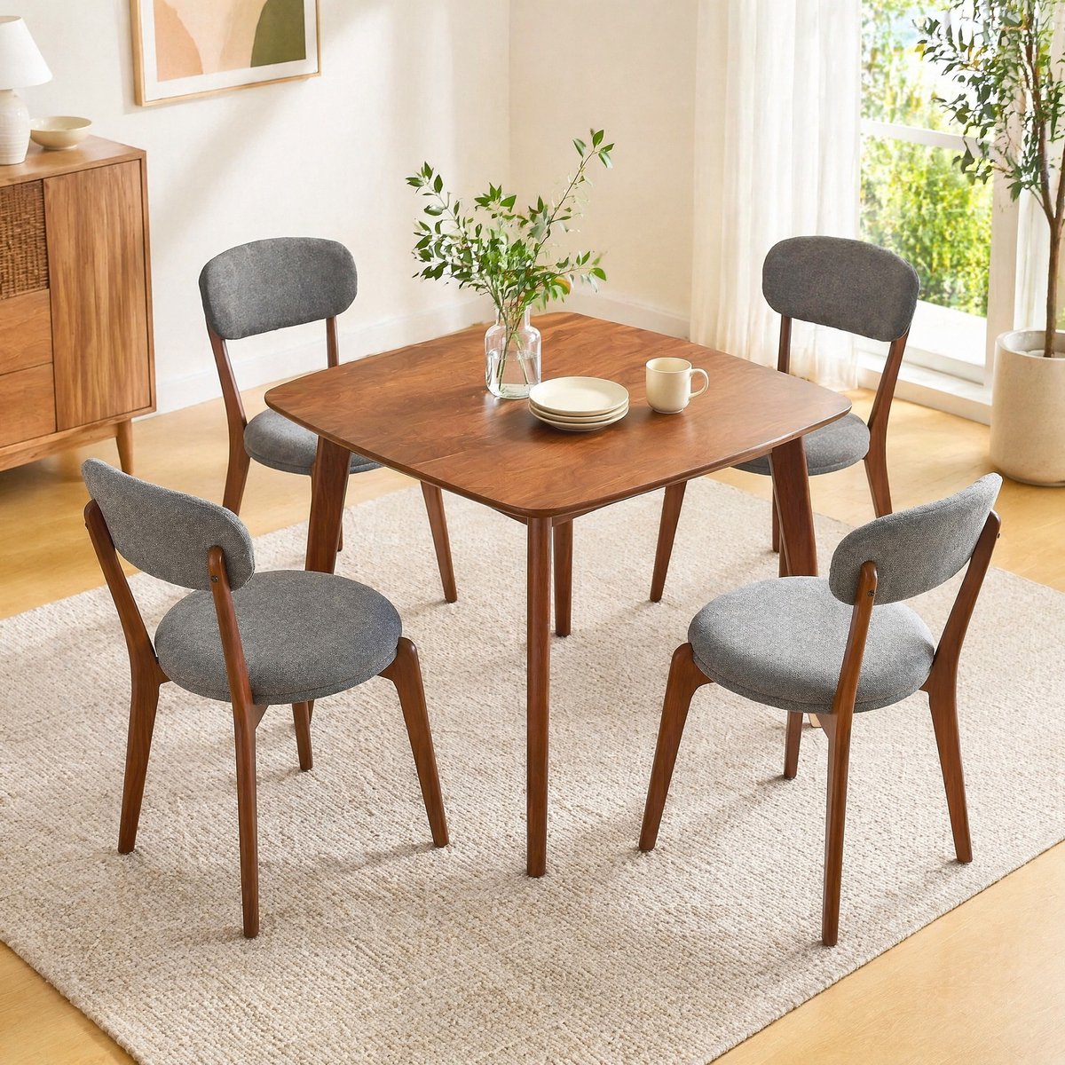 HAUSS SPOLE Eetkamerstoel - Modern Design - Set Van 4 - Gewatteerde Zitting Met Metalen Frame - Voor Eetkamer En Keuken - Grijs