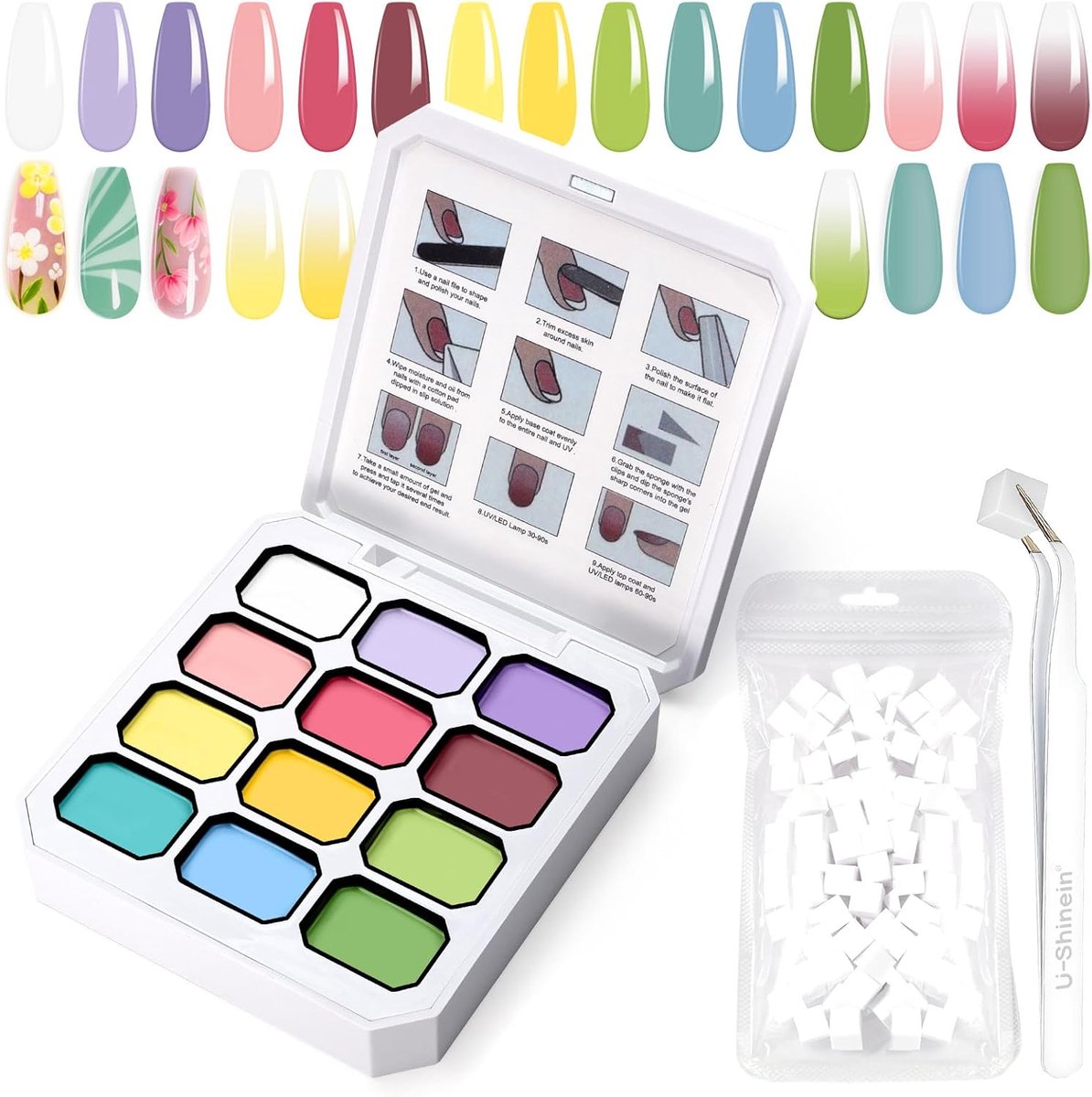 SnelShoppen - 12 Kleuren Gradient Gel Nagellak Set met 100 Nagelsponzen en 4 Metalen Clips voor DIY Franse Manicure en Nagelkunst