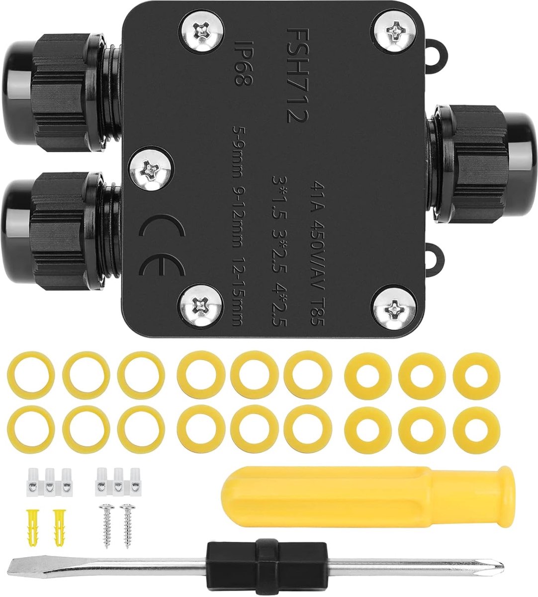 SnelShoppen - Waterdichte aansluiting box IP68, 2-weg junction box, stevige terminal box voor buiten, Ø 4-15 mm kabel, duurzaam en hittebestendig