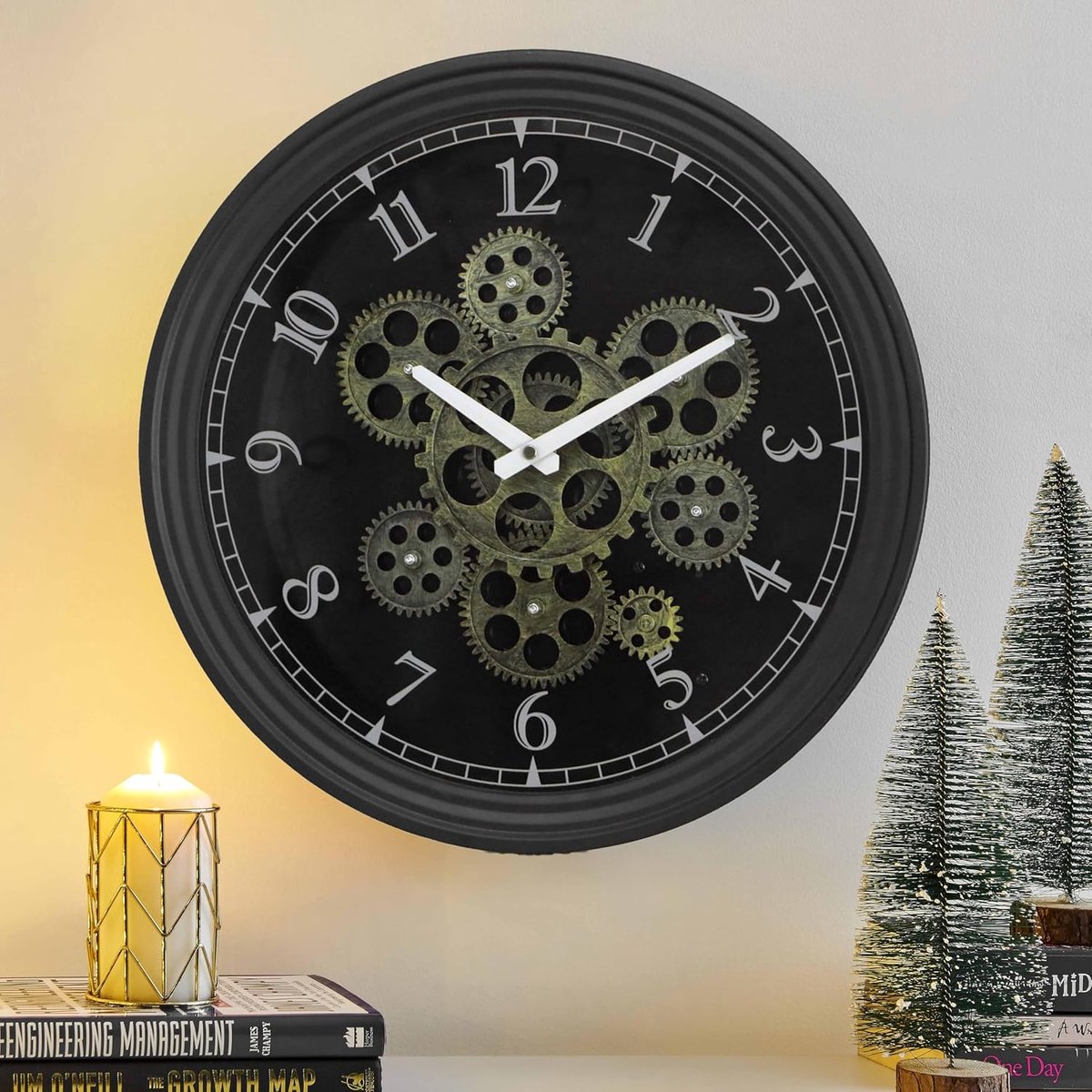 SnelShoppen - Vintage Industriële Steampunk Wandklok met Beweeglijke Tandwielen, 38 cm, Metaal, Uniek Design voor Woonkamer, Keuken en Thuiswerkplek