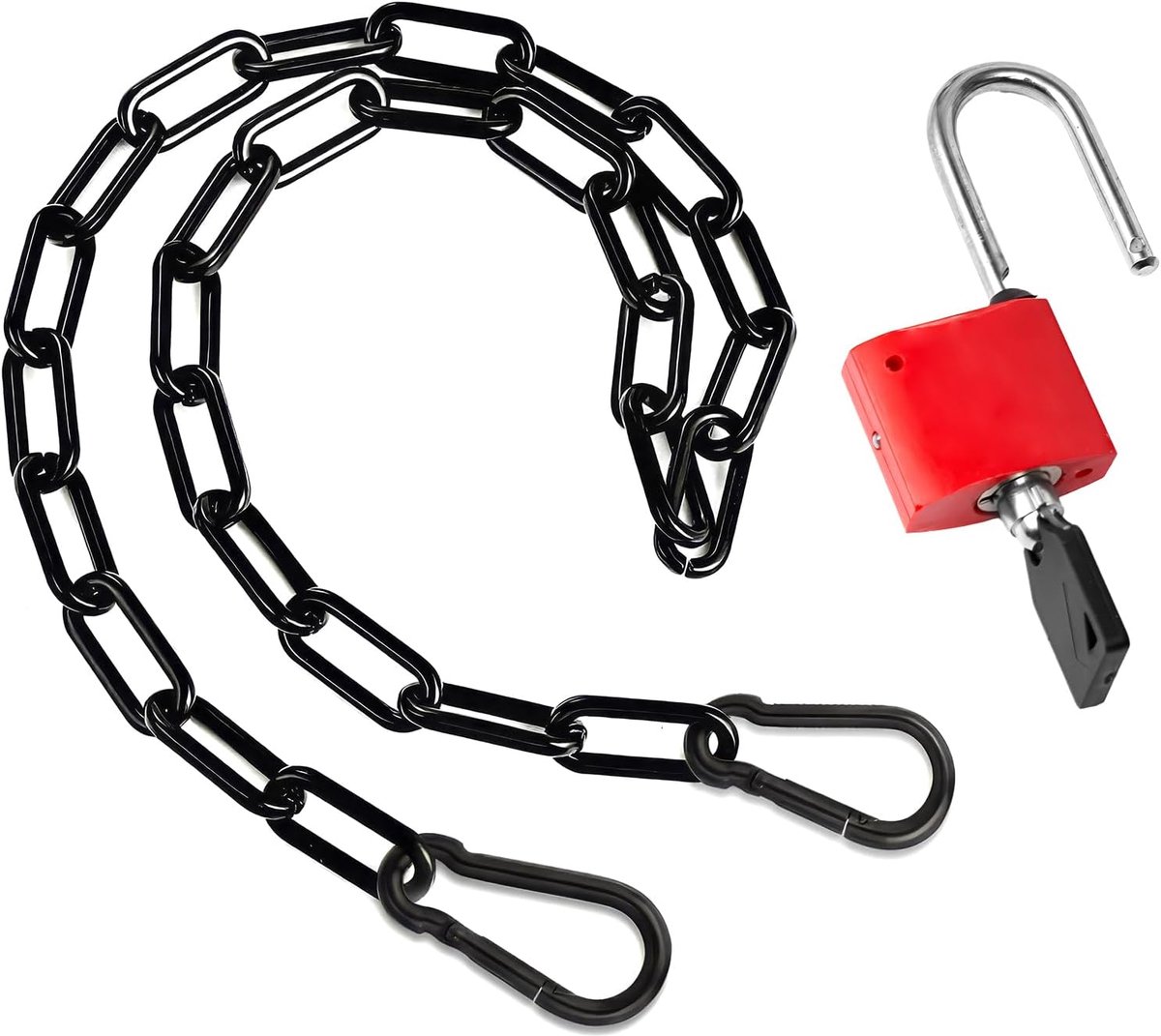 SnelShoppen - RVS Ketting, Zwarte Stalen Keten met Karabijnhaak, 51 cm Veiligheidsketting met Slot, Ideaal voor Tuin, Kamperen en Buiten gebruik