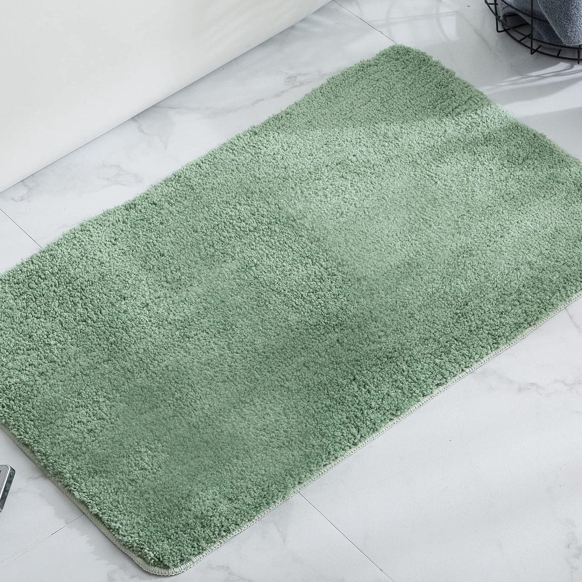 SnelShoppen - Antislip Badmat - Badkamer Tapijt - Fluffy Microfiber Douchematt - Machinewasbaar - Zacht en Comfortabel - Groen 60 x 90 cm