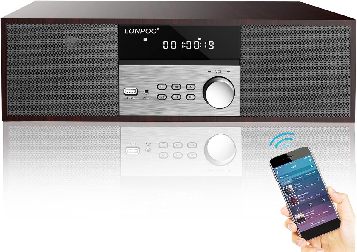SnelShoppen - Home Micro HiFi Compact Stereo Systeem met CD Speler, Bluetooth, FM Radio, USB, AUX-in, LED Display en Afstandsbediening voor Feest en T