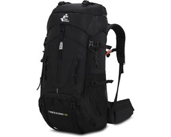 SnelShoppen - 60L Waterdichte Lichte Wandelrugzak met Regenbescherming, Dagrugzak voor Kamperen, Klimmen, Tochten, Outdoor Sport, Zwart