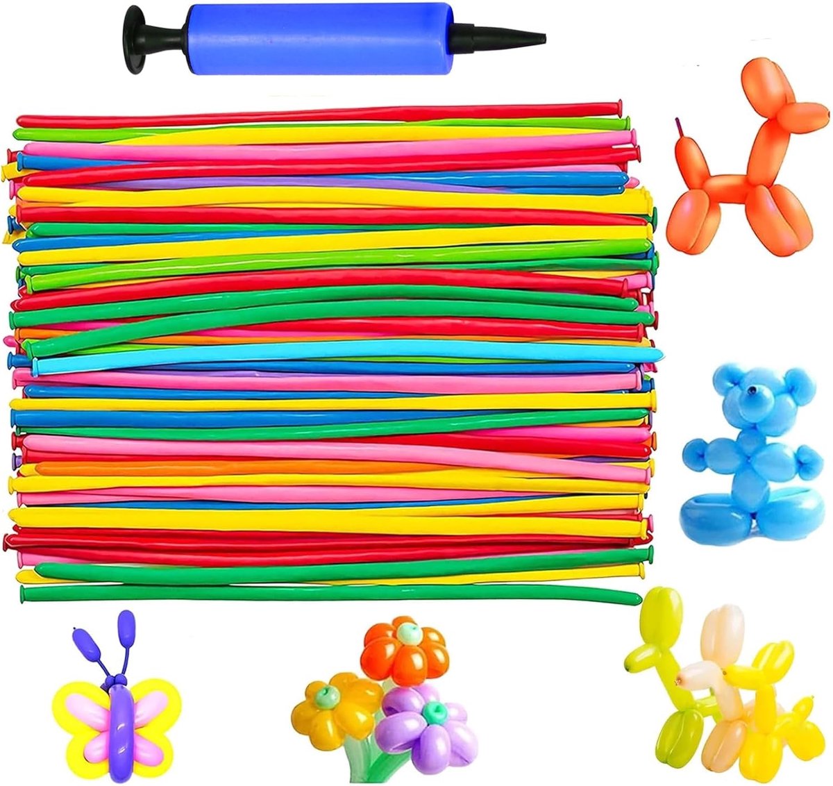 SnelShoppen - Pack van 100 Lange Ballonnen met Pomp, Magic Balloons voor Sculptuur, Ballonmodellering, Kinderfeest, Bruiloft en Feestjes