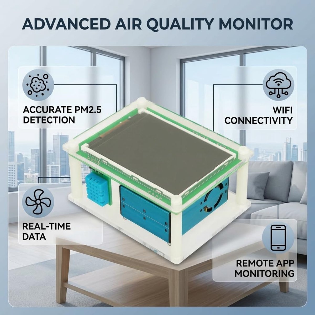 SnelShoppen - Draagbare Luchtkwaliteitsmonitor met PM2.5 en Formaldehyde Detector - Digitale Luchtkwaliteitsensor voor Binnen en Buiten - Real-time Ve