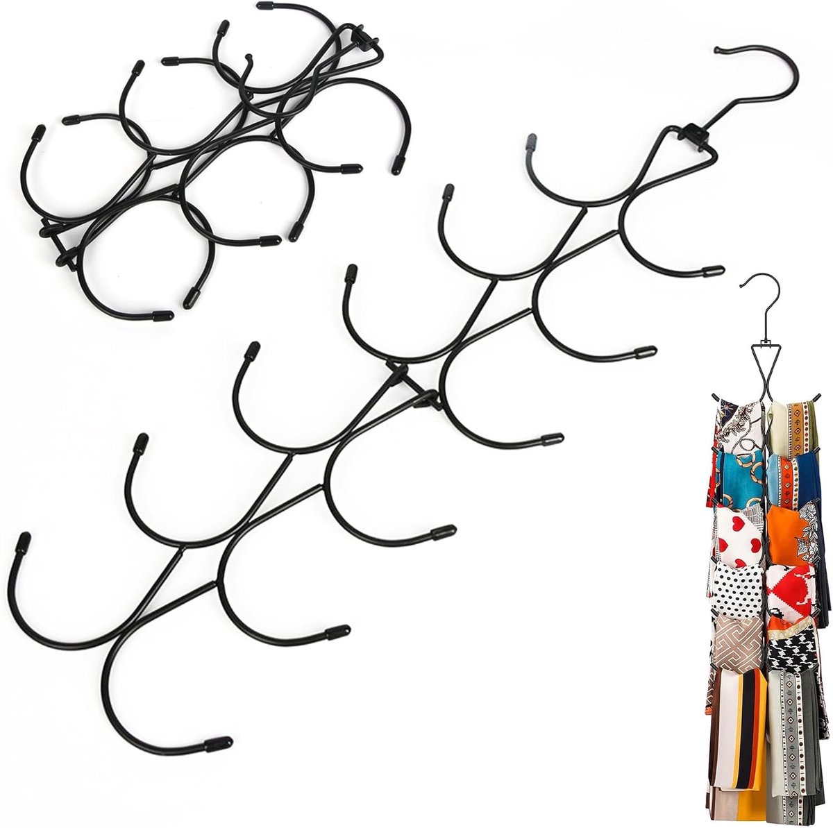 SnelShoppen - 1 Pack Sjaalhouder, Riemorganizer met 12 Haakjes, Vouwbare Stropdas Houder, Handtas Houder met 360° Draaibare Haak, voor Kleding, Sjaals