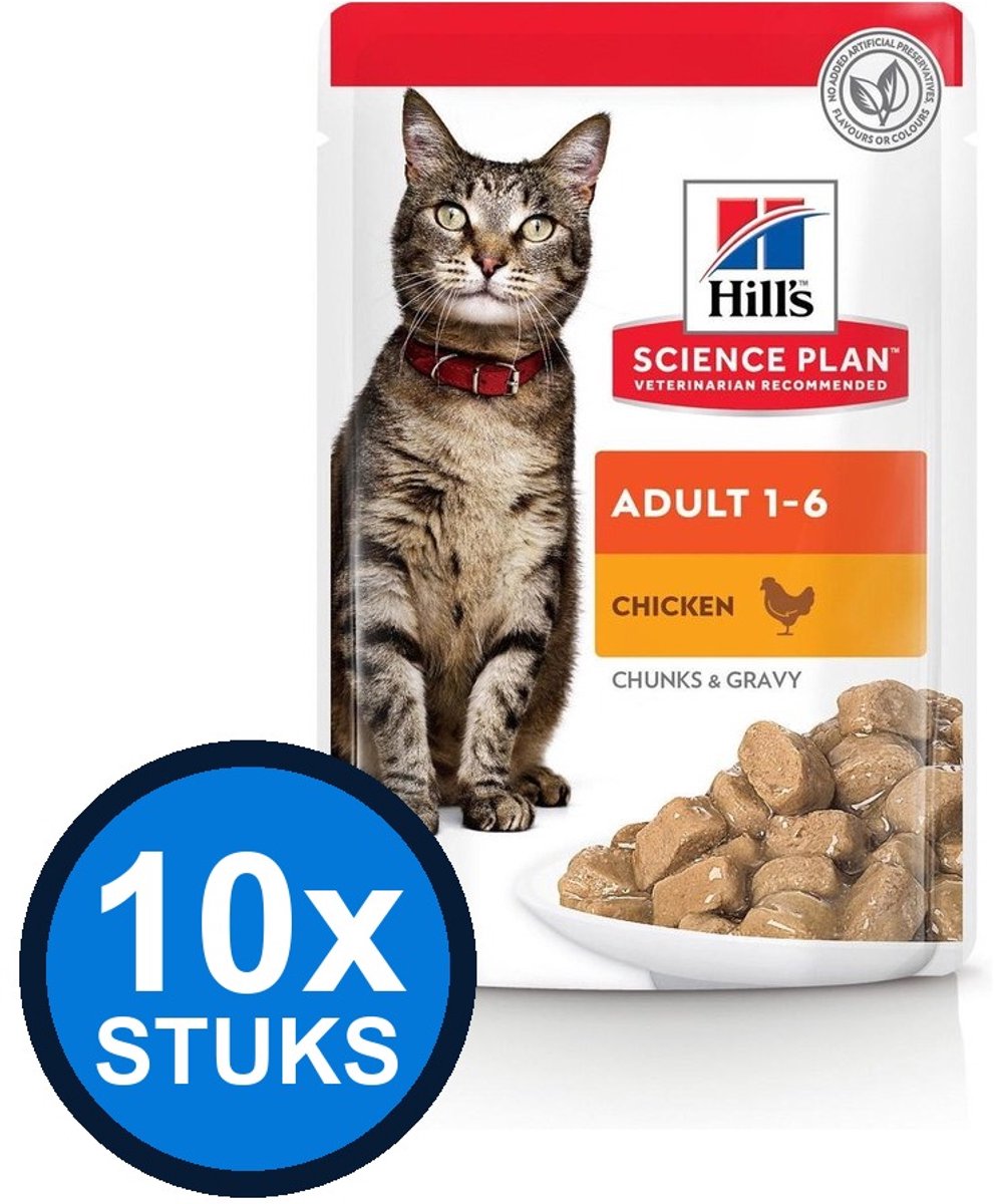10x Hill's - Science Plan cat adult chicken single 85gr - Kattenvoer - 85 g
