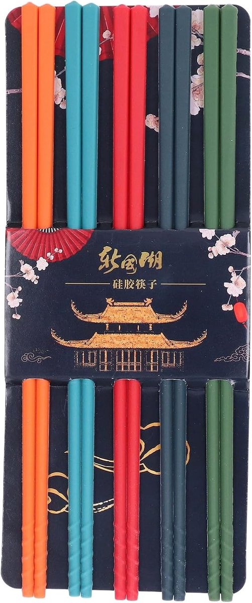SnelShoppen - Herbruikbare Chopsticks Set - 24cm, 5 Kleuren Silicone, Roestvrijstalen, Japanse Antislip Eetstokjes voor Koken en Eten
