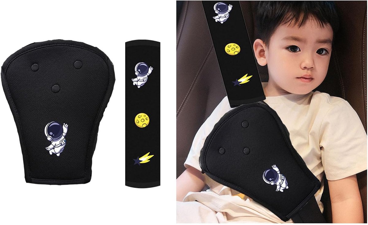 SnelShoppen - Gordelbeschermer voor Auto - Set van 2 - Voorkomt Nek- en Buikongemak - Geschikt voor Kinderen - Zwart/Bruin - Polyester en Polyurethaan
