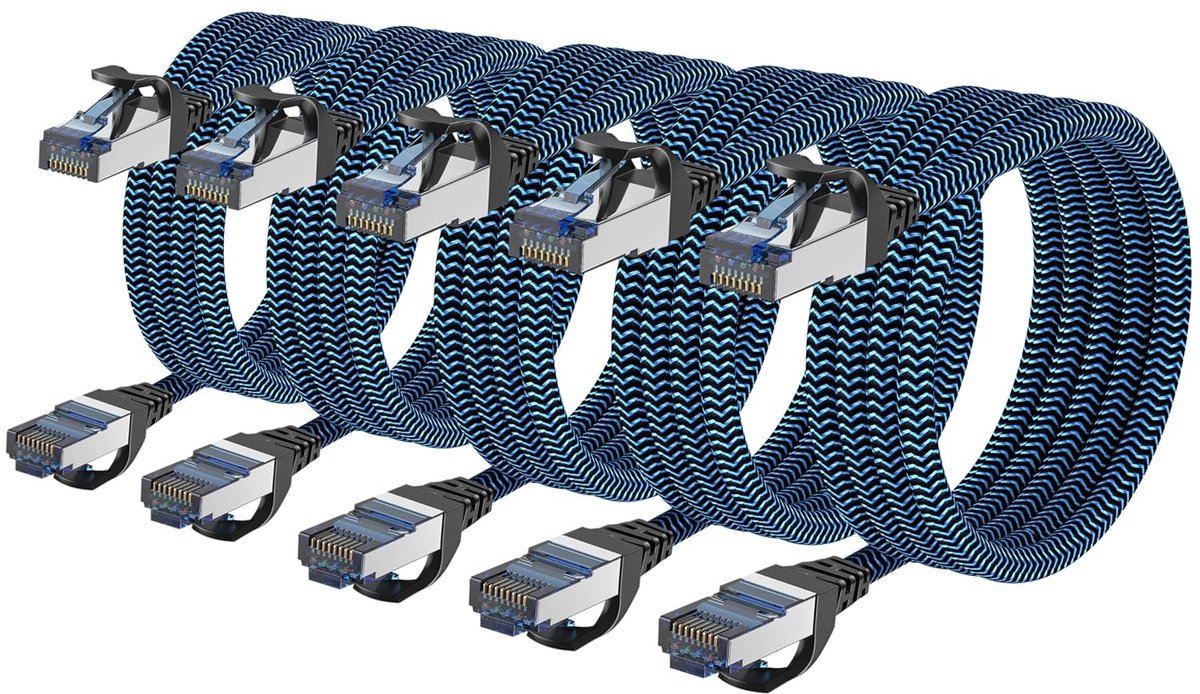 Thijox - 5 stuks LAN-kabel 5 x 0,25 m CAT8 Ethernetkabel RJ45 Patchkabel 40 Gbps 2000 Mhz/s Snelle Internetkabel voor Router Modem Laptop PC