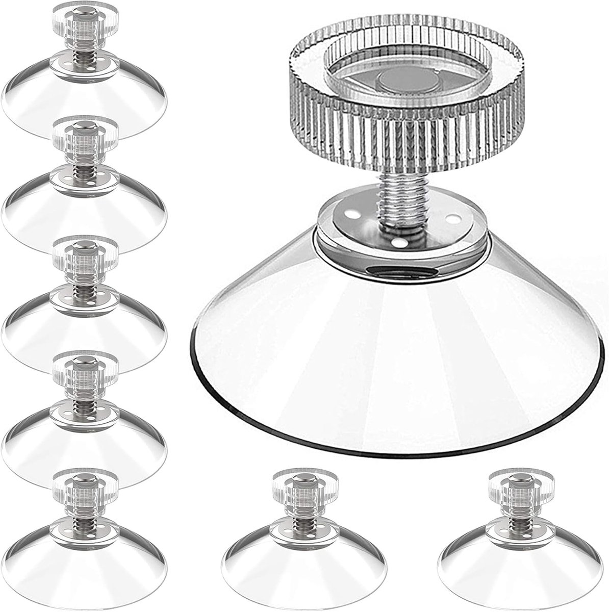 SnelShoppen - Zuignap set met draad (20 stuks, Ø 30 mm) - sterke hechtzuignappen, schroefbare zuignappen met transparante geknoopte moer voor keuken,