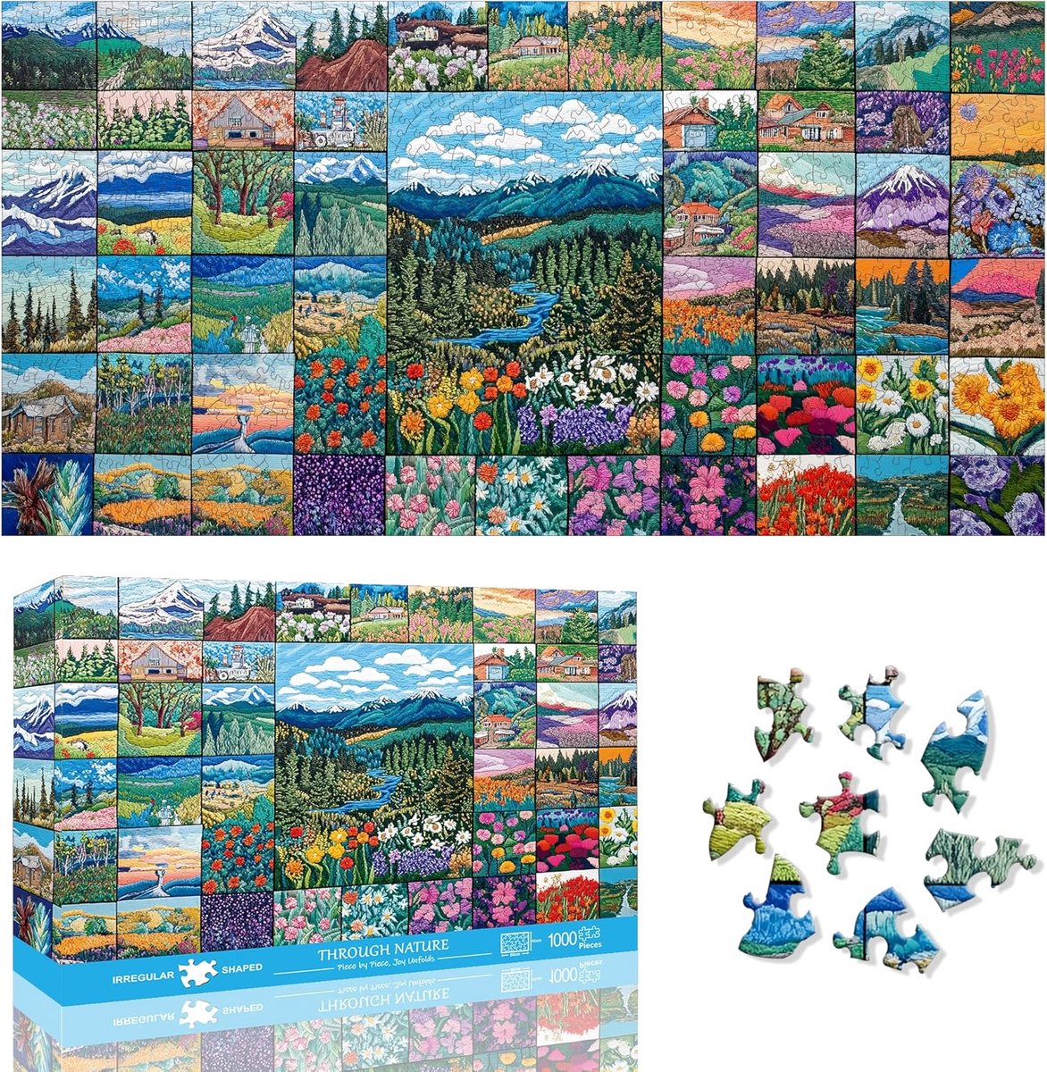 SnelShoppen - Extra grote 1000 stukjes Through Nature puzzel voor volwassenen – onregelmatige vormen, stofvrij puzzelbord, perfect voor knutselliefheb