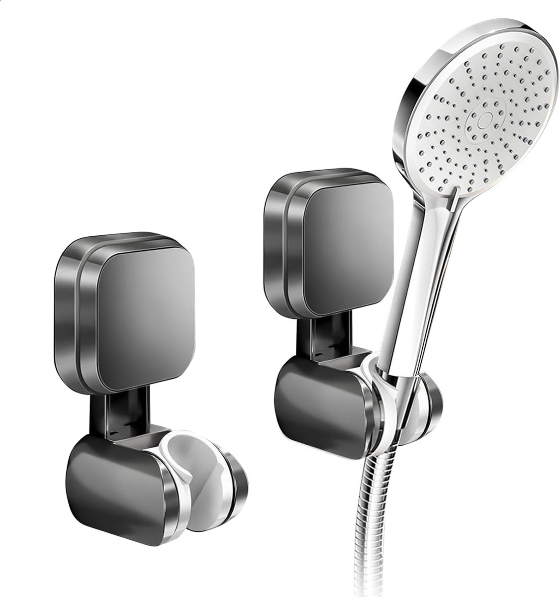 SnelShoppen - Verstelbare Douchekop Houder Zonder Boren, Suction Cup Douchehouder, Universele Douchekop Houder voor Badkamer, 2 Stuks, Grijs