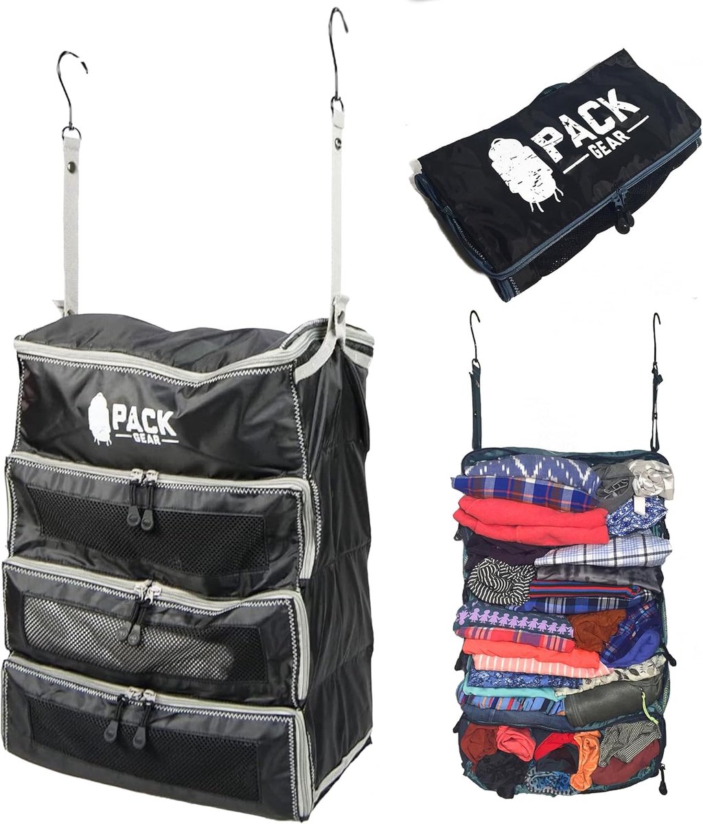 SnelShoppen - Pack Gear Koffer Organiser | Compressie Packing Cubes voor Koffers | Hangend Opbergsysteem voor Reis en Thuis | Zwart | Medium