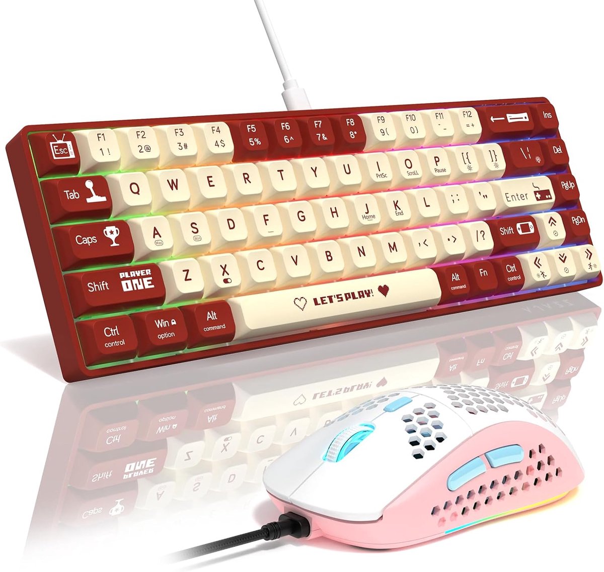 SnelShoppen - Gaming Toetsenbord 68 Toetsen - Mechanisch Keyboard 60% Hot Swappable met RGB Verlichting + Gaming Muis 6400 DPI - Perfect voor PC/Mac/L