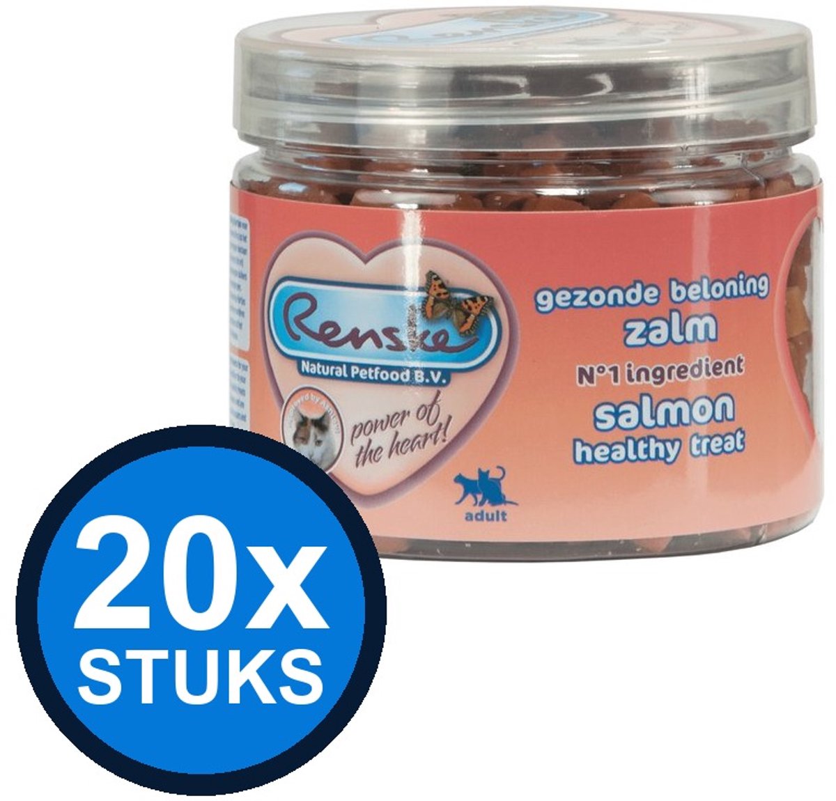 20x Renske - Gezonde beloning kat mini hartjes zalm 100gr - Kattenvoer Snacks - 100 g