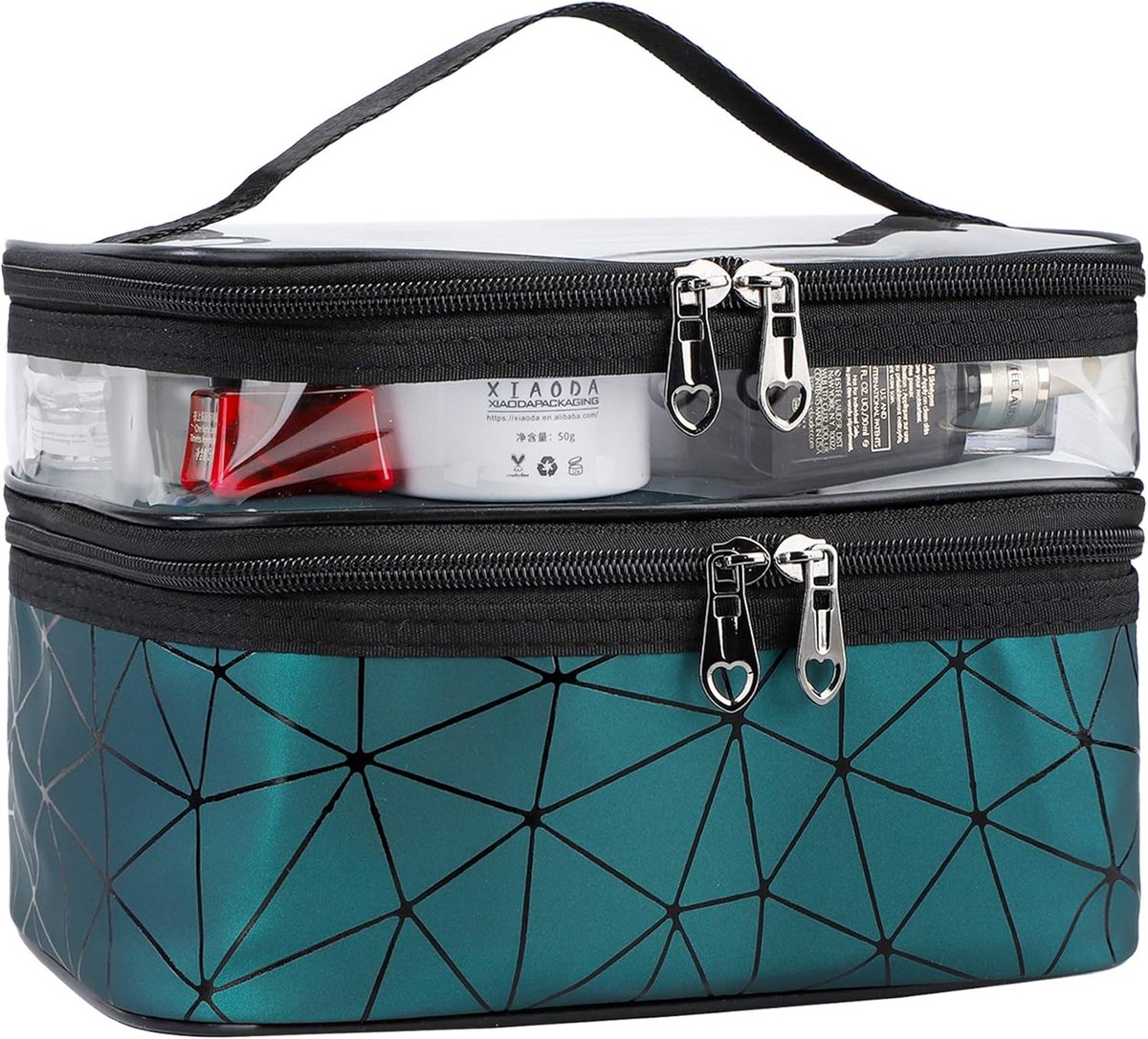 SnelShoppen - Cosmetic Bag - Dubbele Laag Toilettas - Draagbare Transparante Reistas - Grote Cosmetica Organizer - Waterdichte Waszak voor Mannen en V