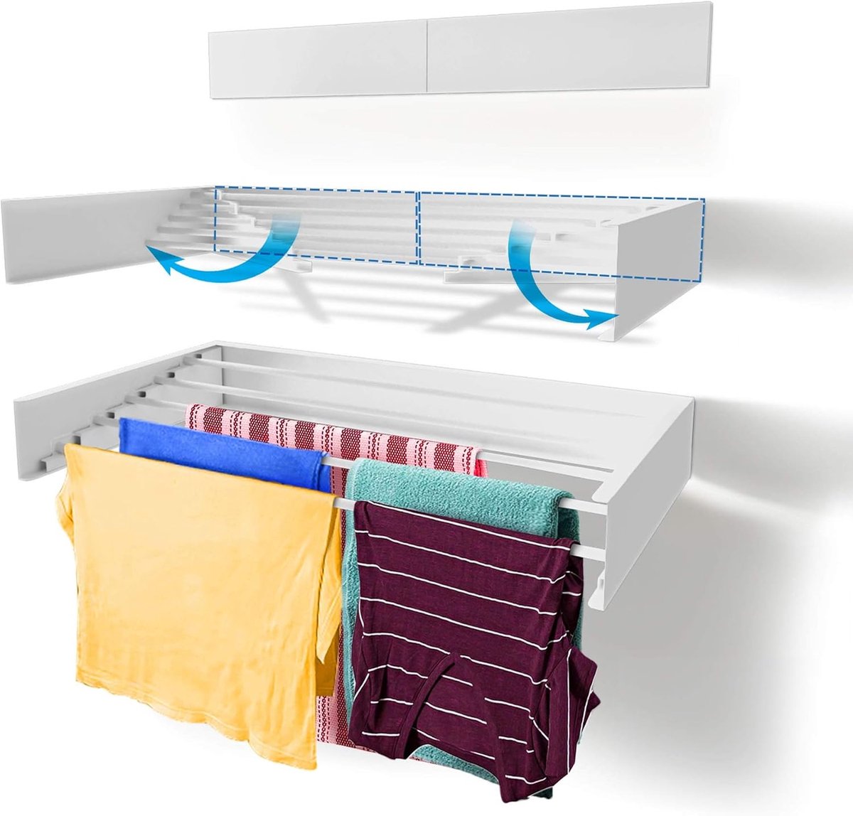 SnelShoppen - Step Up Wasdroogrek - Wandmontage - Uittrekbaar - Opvouwbaar - Voor Binnen en Buiten - Ruimtebesparend - Compact - Modern Design (70cm W