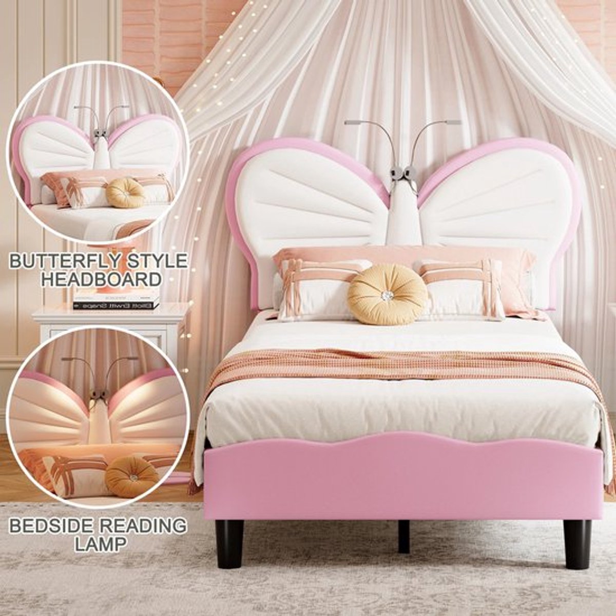 Kinderbed – Jongenskamerbed – Peuterbed – Eenpersoonsbed – Meisjesbed – Roze Variant – Vli