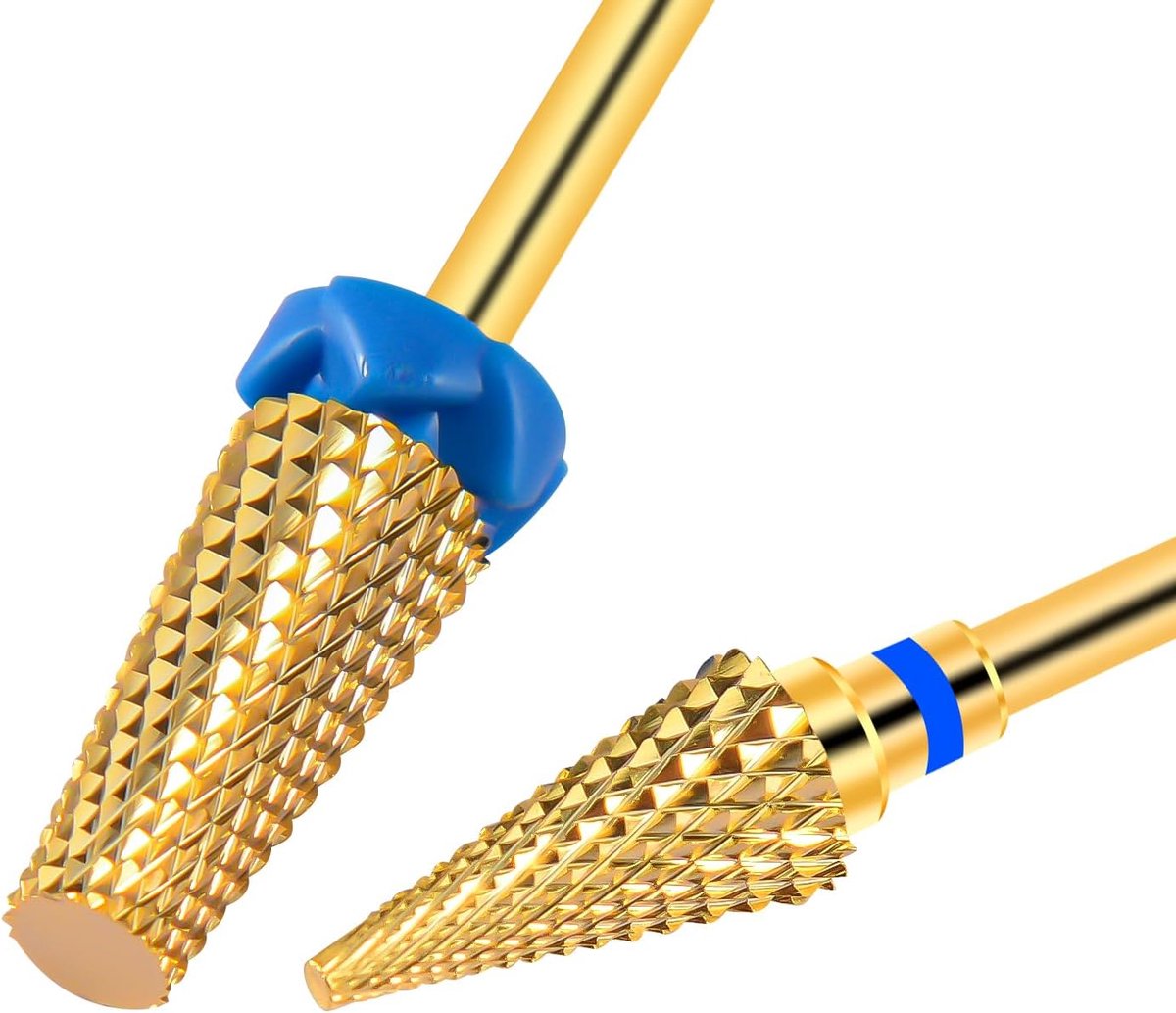 SnelShoppen - 2 Stuks Nail Milling Bits - Tungsten Carbide Medium Grain Verwijdering Gel Acrylic Nagelfrezen - 3/32 Inch Gouden Cone + Pointed Cone Vo