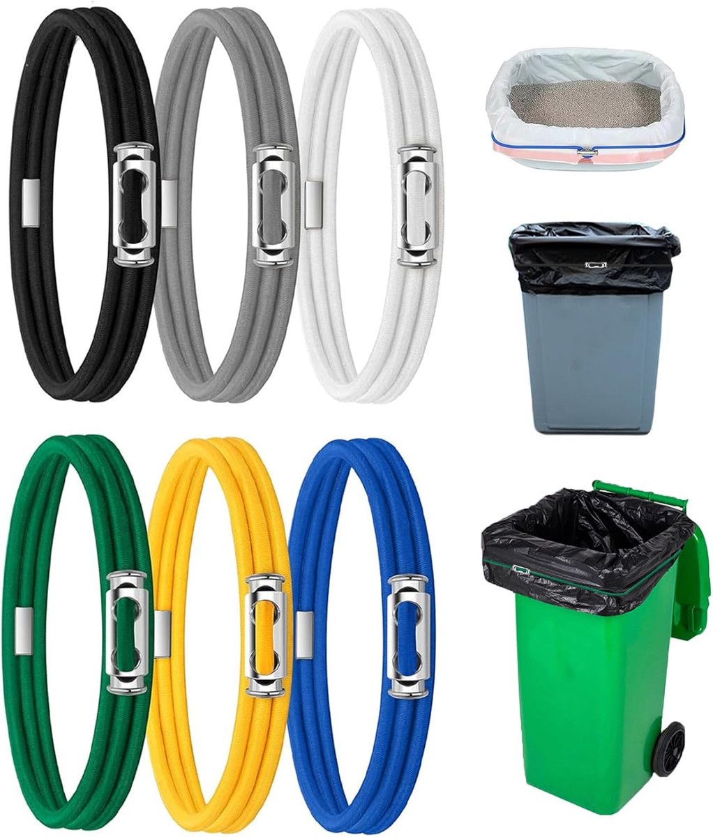 SnelShoppen - 6 Stuks Grote Elastische Bandjes voor Prullenbakken, Keuken Afvalzak Ties voor 13-30 Gallon Vuilnisbakken, Duurzame Rubberbanden in 6 Kl