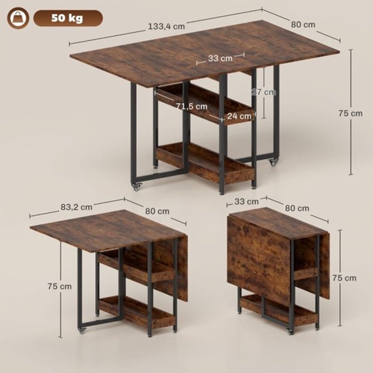 Opvouwbare Eettafel – Klaptafel – Uitschuifbare Tafel – Tuintafel – Tafeltje – Rustieke Br