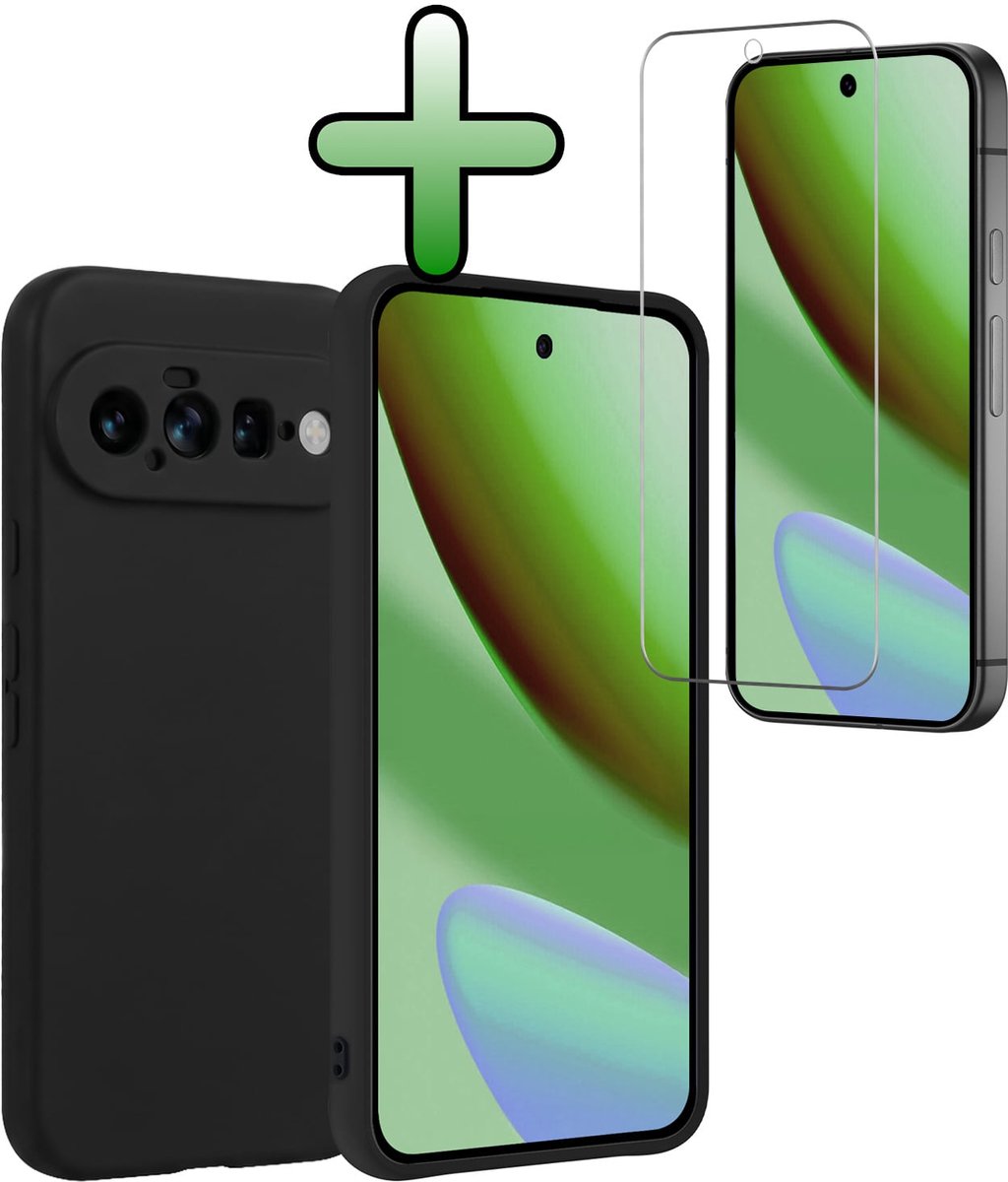 Hoesje Met Screenprotector - Geschikt voor Google Pixel 11 - Sterk & Shockproof - Back Cover - Siliconen Case - Telefoon Hoes - Zwart