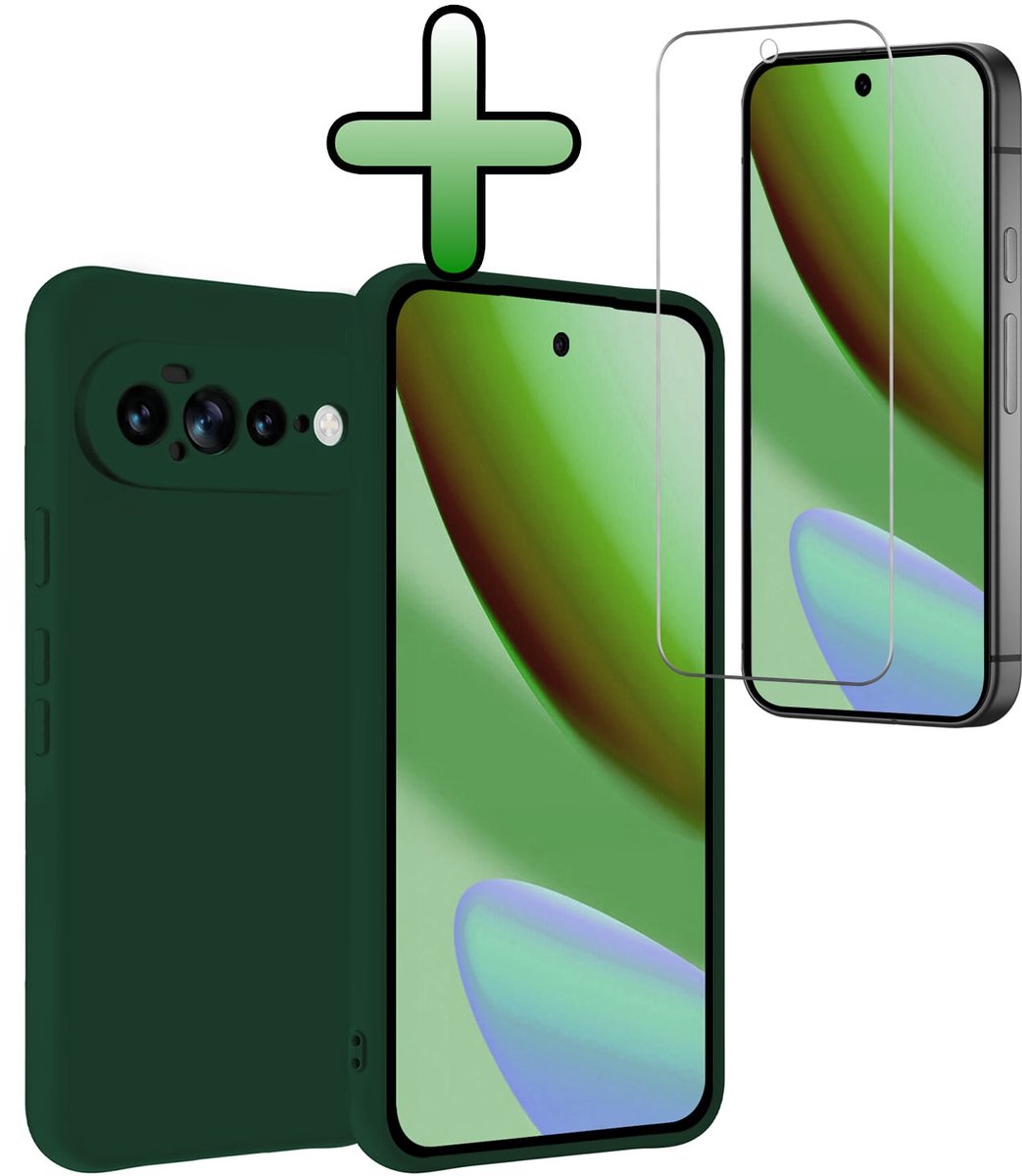 Hoesje Met Screenprotector - Geschikt voor Google Pixel 11 Pro XL - Sterk & Shockproof - Back Cover - Siliconen Case - Telefoon Hoes - Donkergroen