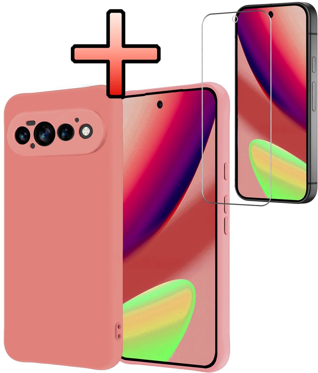 Hoesje - Met Screenprotector - Geschikt voor Google Pixel 11 Pro - Sterk & Shockproof - Back Cover - Siliconen Case - Telefoon Hoes - Lichtroze