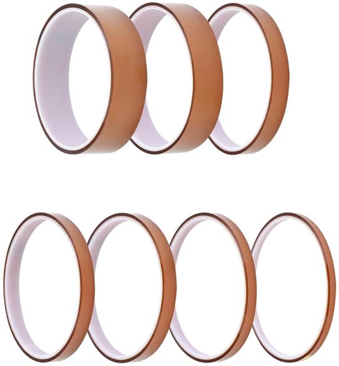 7 Rollen Hittebestendige Tape - Polyimide Film Hechtband voor Elektronica, 3D Printer en Hobbyprojecten, 4mm tot 25mm x 10m