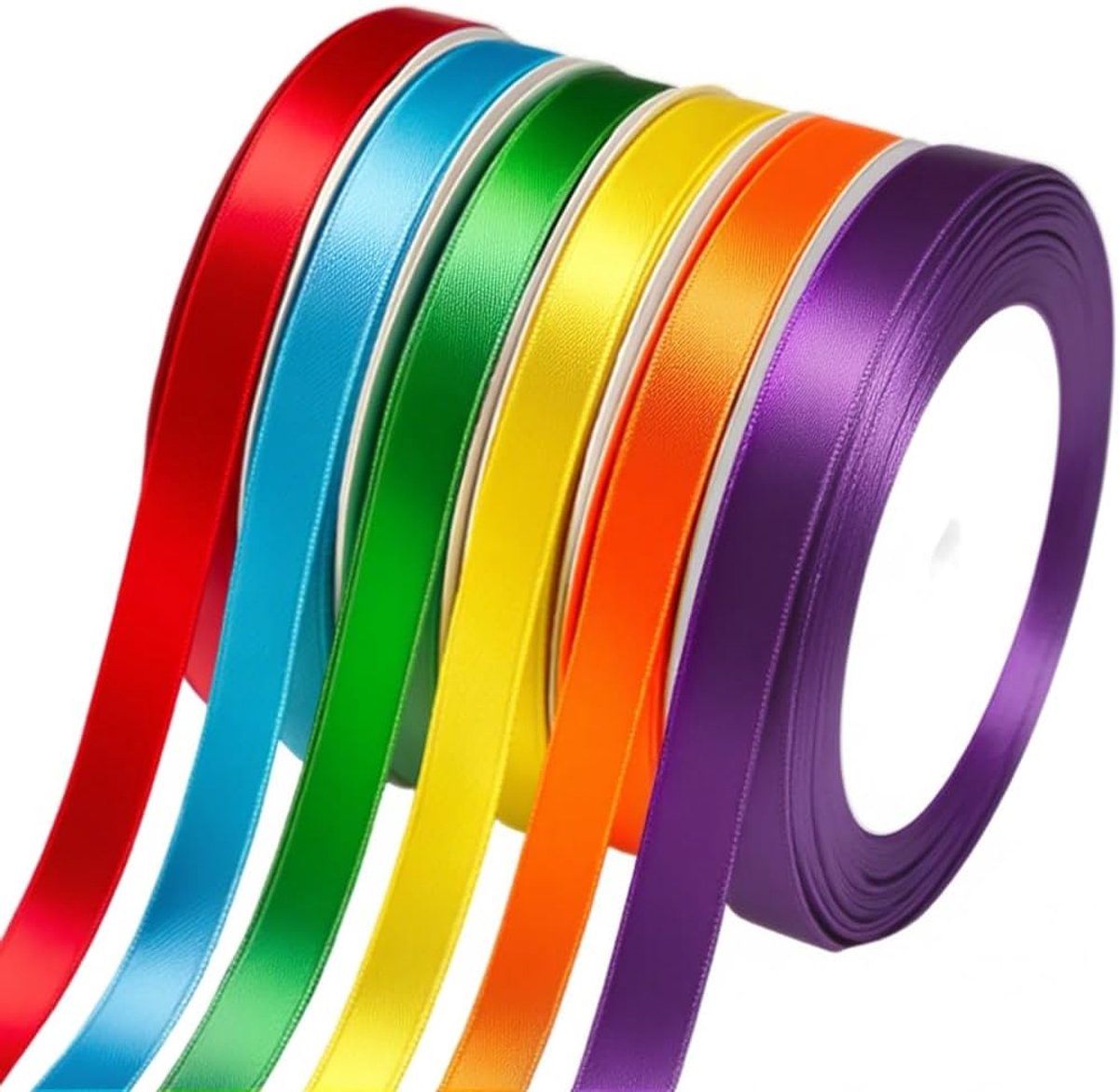 SnelShoppen - Satin Ribbon Set 6 Kleuren - 10mm x 23m - Kleurige Satijnen Linten voor Cadeauverpakking, Bruiloft, Verjaardag, Decoratie, Feest, Christ