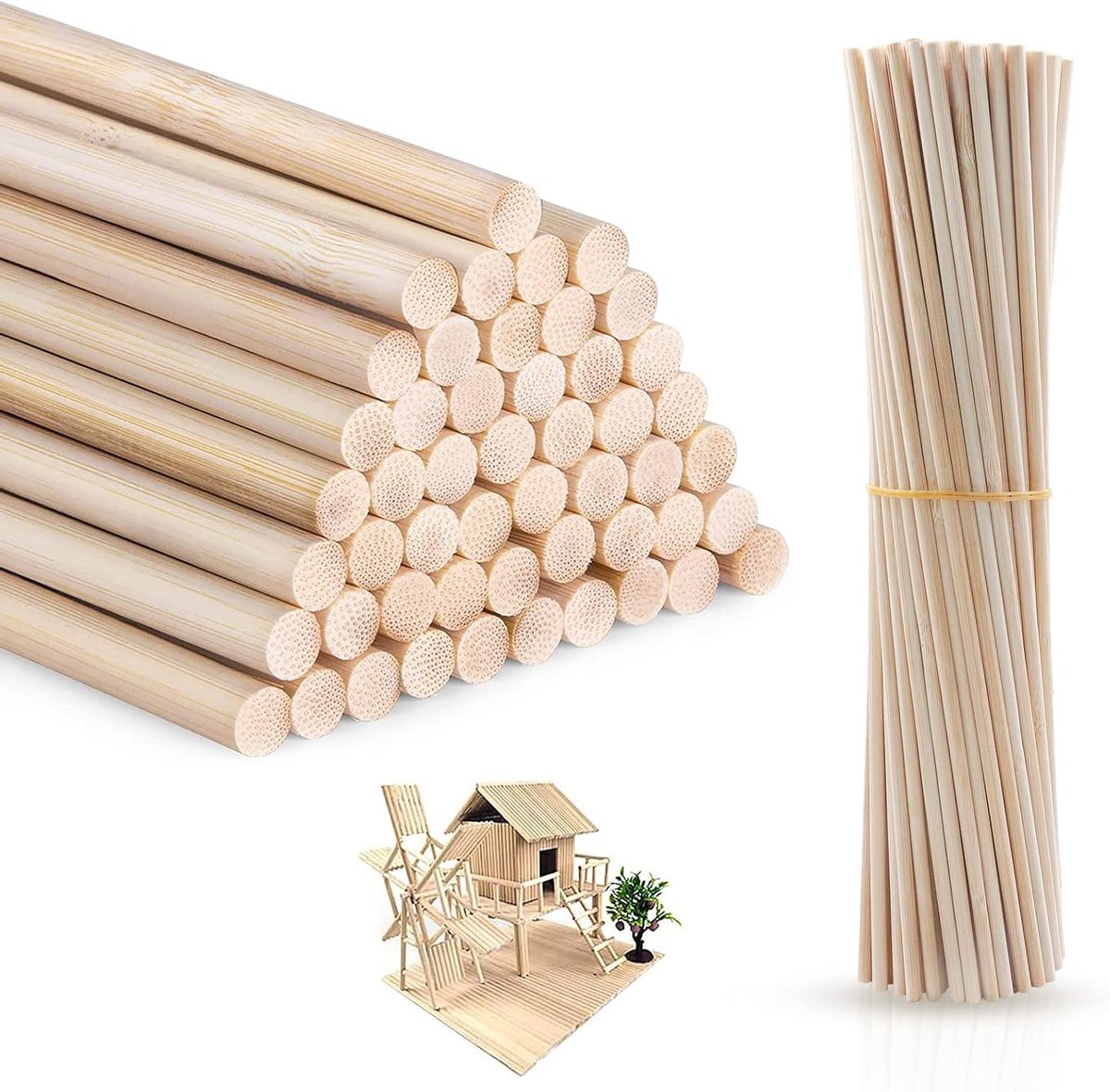 Ronde houten stokjes van 30 cm x 5 mm - Perfect voor DIY-projecten, knutselen en constructieactiviteiten - 200 stuks
