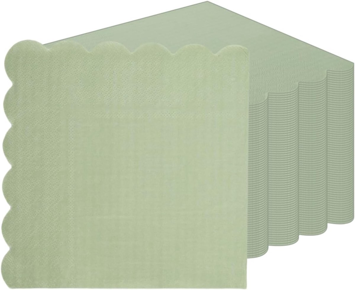 Set van 100 Premium Saliegroene Servetten | 33 x 33 cm Elegante Effen Kleur Tafelaccessoires | Perfect voor Bruiloften, Verjaardagen, Cocktailfeesten en Babyshowers | Hoogwaardige Papieren Servetten